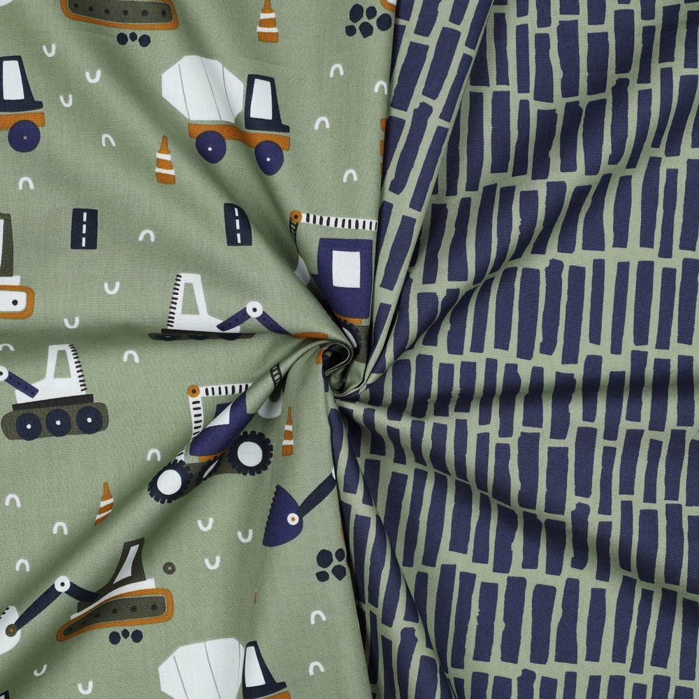 Popeline met auto's- Leger groen - Afbeelding 5