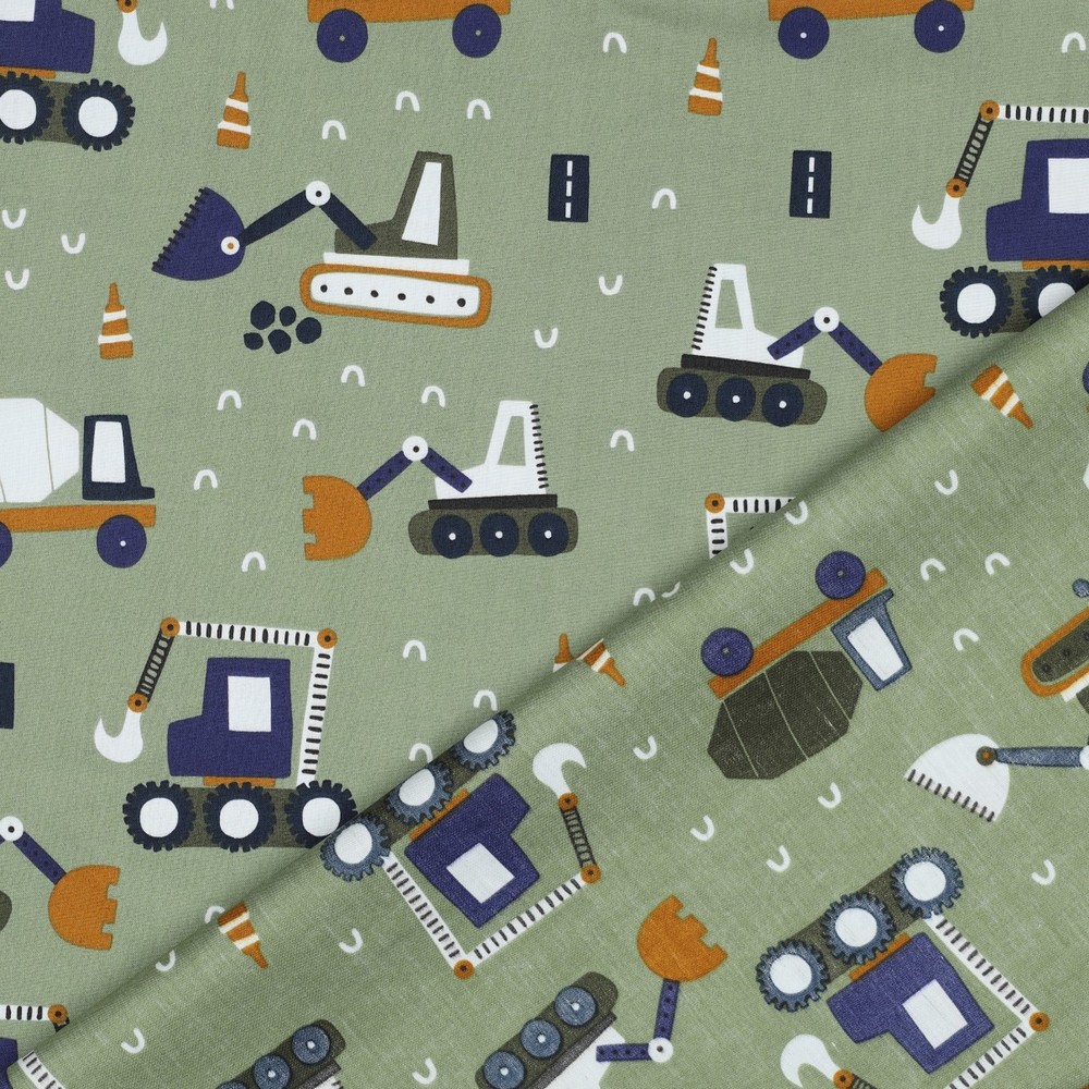 Popeline met auto's- Leger groen - Afbeelding 2