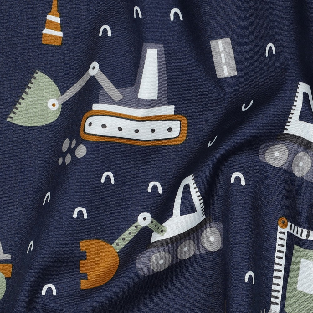 Popeline met auto's- Donker blauw