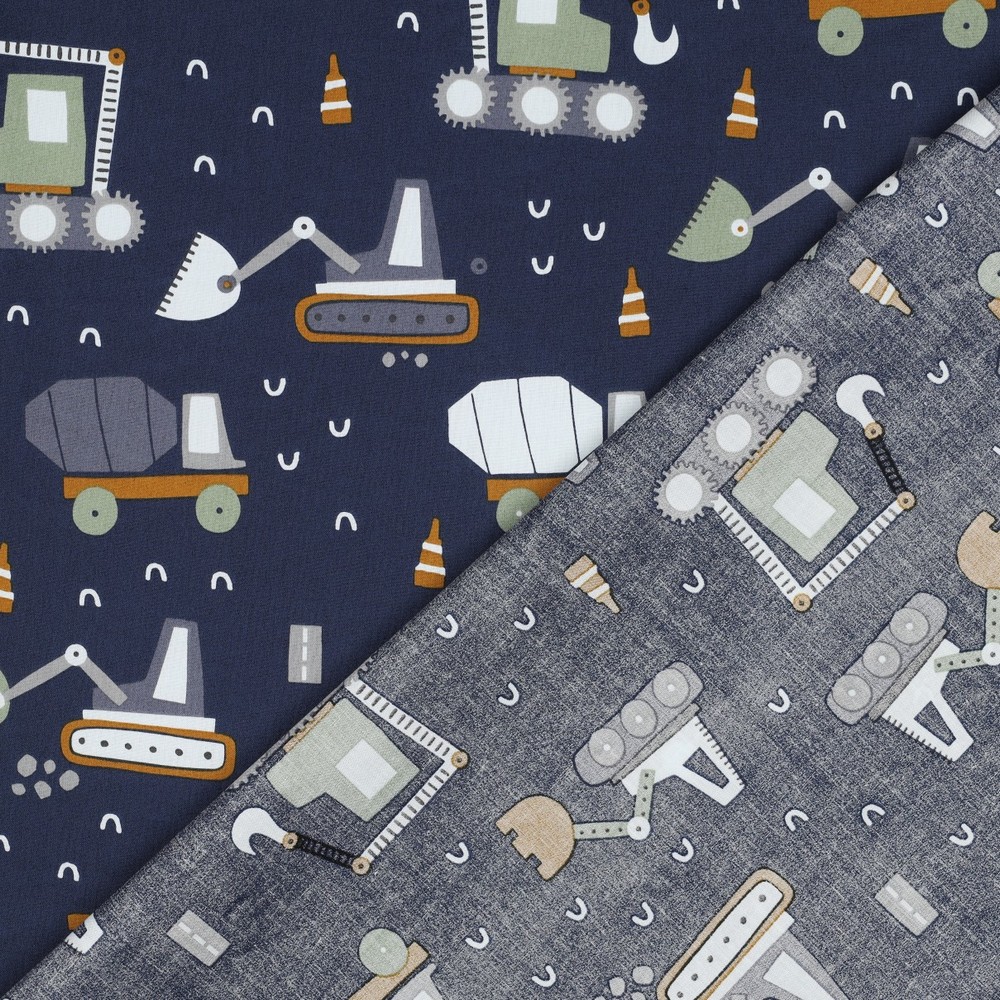 Popeline met auto's- Donker blauw - Afbeelding 2