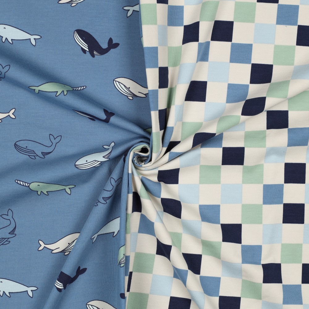 Cotton jersey whales - blauw/groen - Afbeelding 2