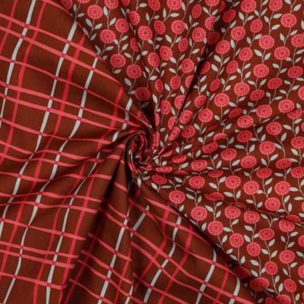 Fine poplin flowers & checks - karamel - Afbeelding 3