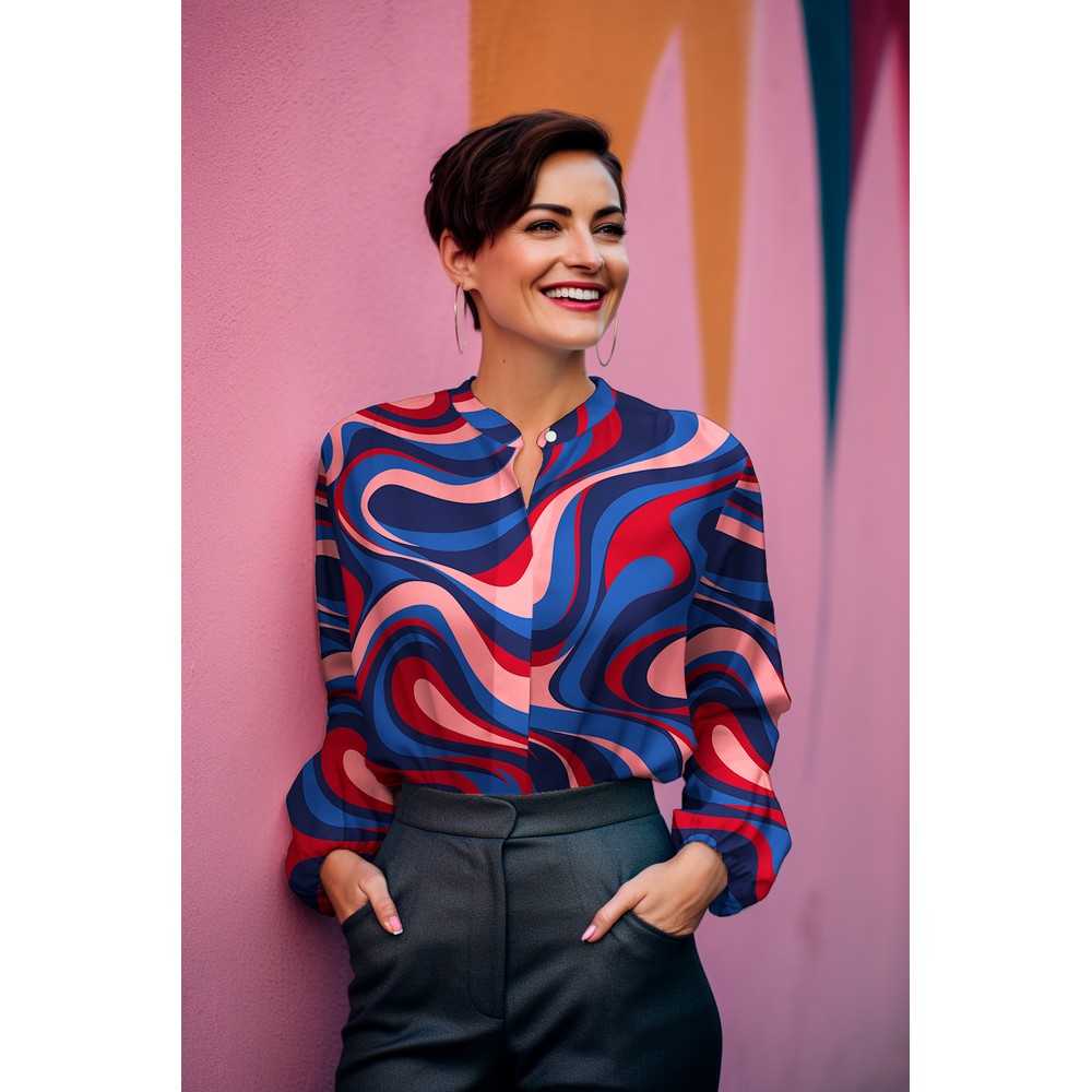 Cotton satin abstract - Navy - Afbeelding 3