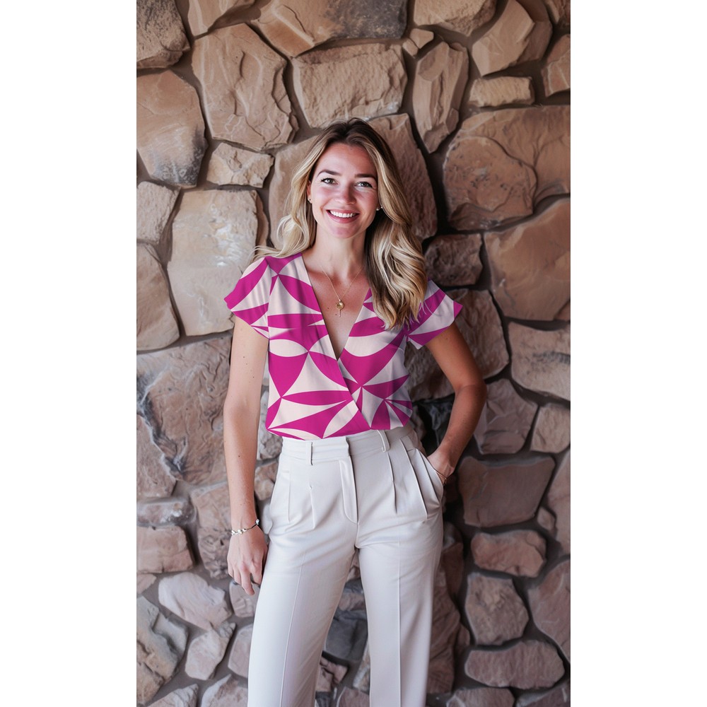 Magnolia stretch geometric - Fuchsia - Afbeelding 3